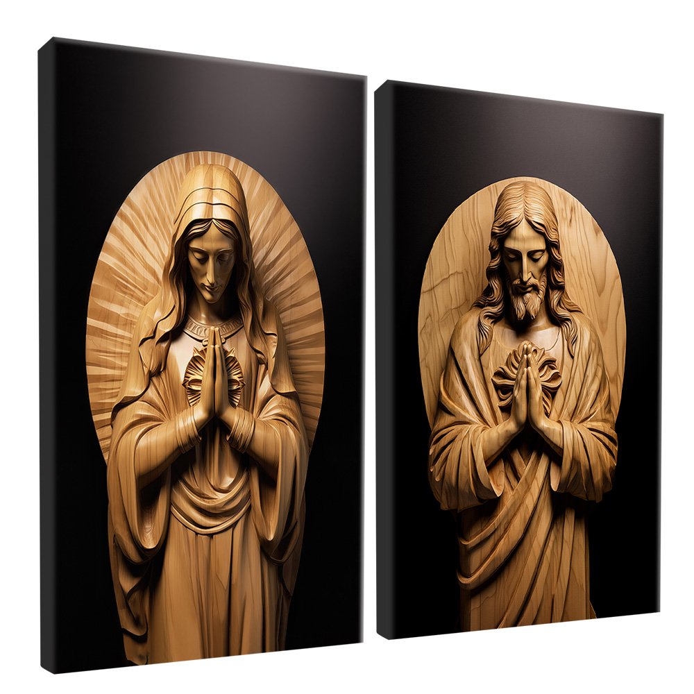 Duo Maria and Jesus in Wood V2145 Canvas