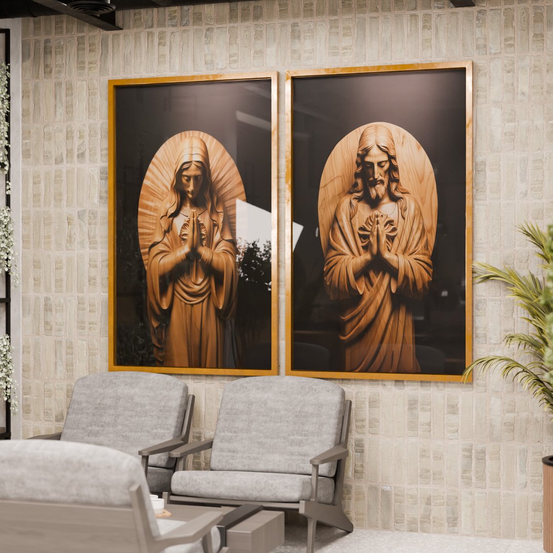 Duo Maria and Jesus in Wood V2145 Canvas