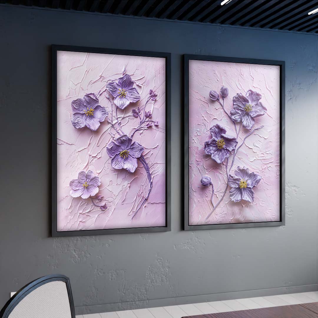 Duo Violet Flower Painting Canvas