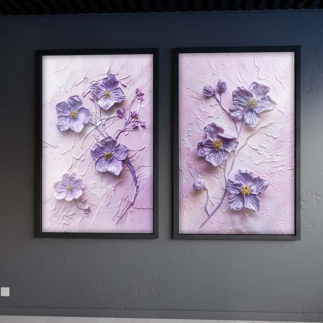 Duo Violet Flower Painting Canvas