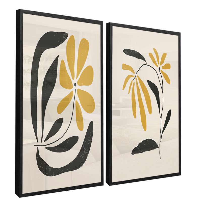 Minimalist Yellow Flower Duo Canvas V1514