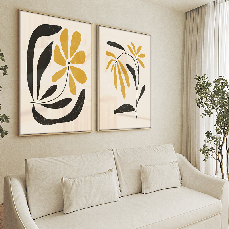 Minimalist Yellow Flower Duo Canvas V1514