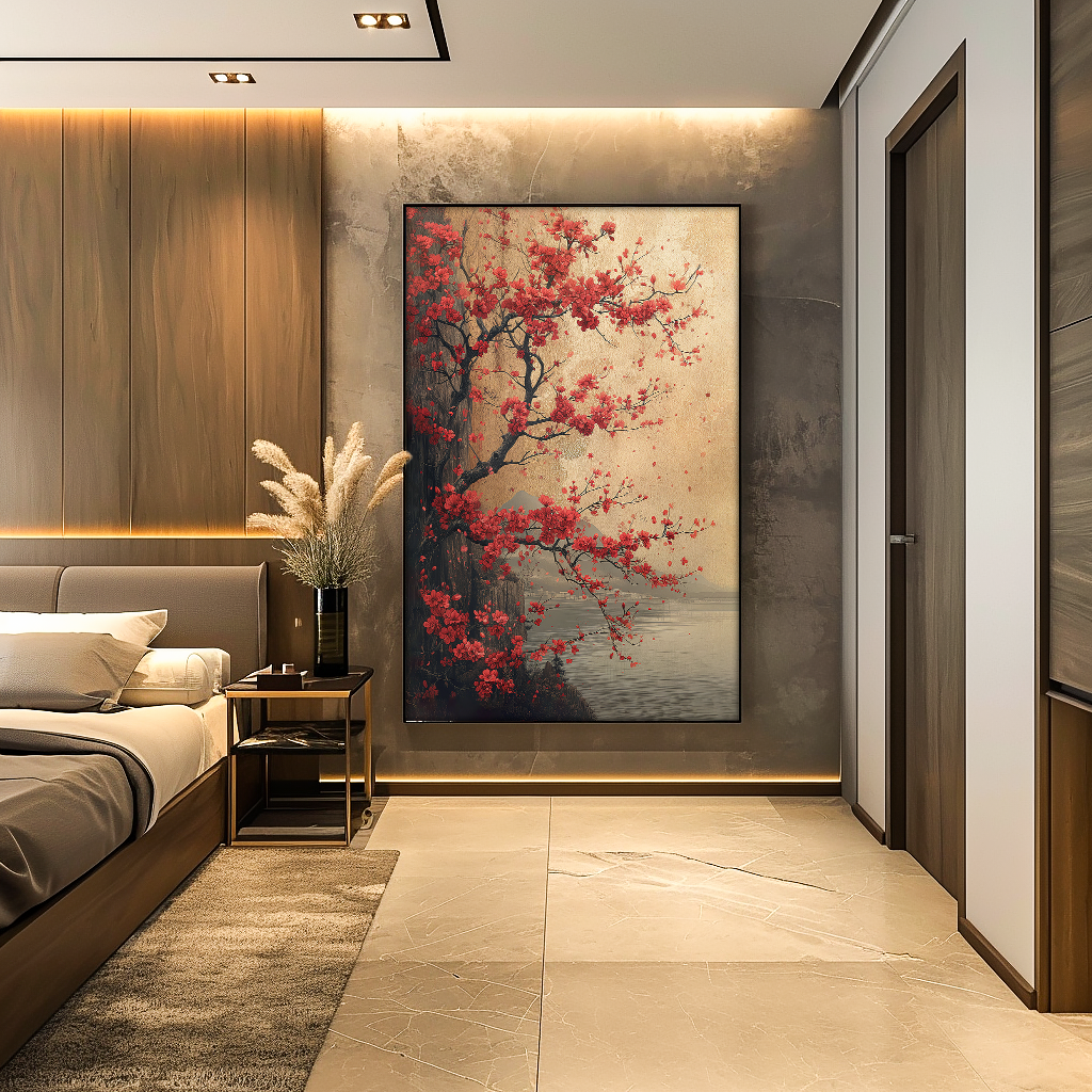 Elegant Red Tree Painting v1189 Canvas