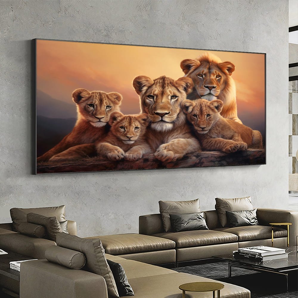 Family of Lions with 3 Cubs Canvas