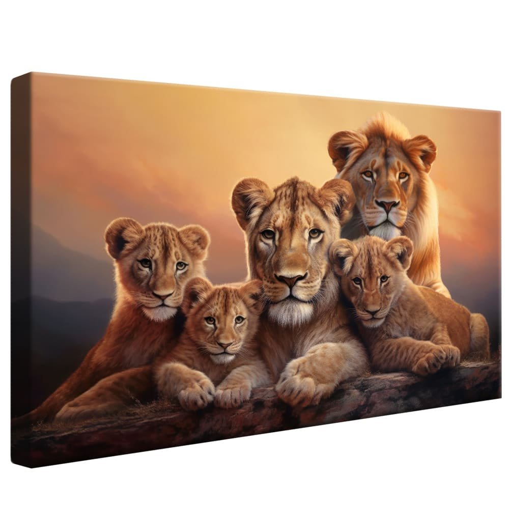 Family of Lions with 3 Cubs Canvas