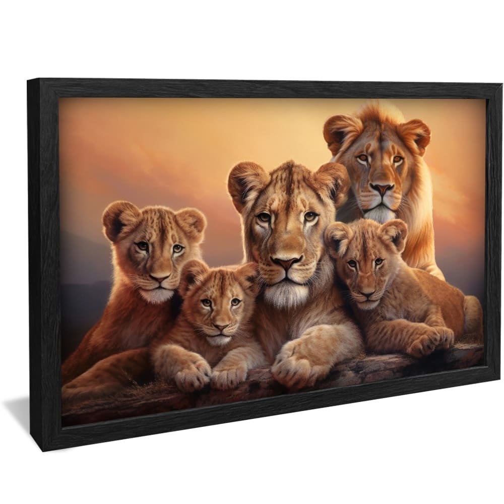 Family of Lions with 3 Cubs Canvas