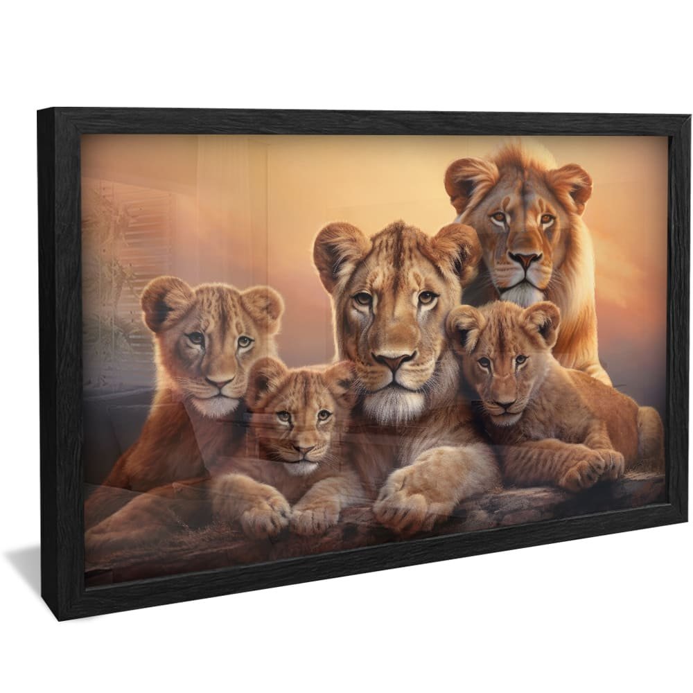 Family of Lions with 3 Cubs Canvas