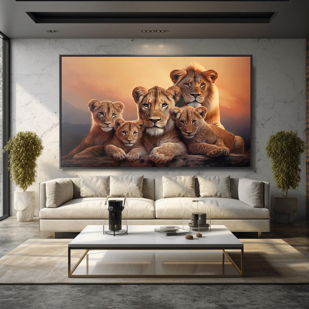 Family of Lions with 3 Cubs Canvas