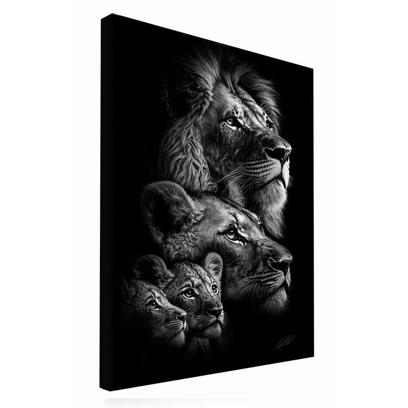 Family of Lions with Two P&b Puppies Canvas