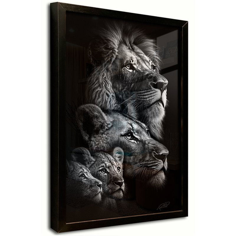 Family of Lions with Two P&b Puppies Canvas