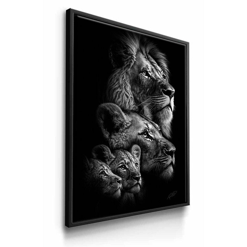 Family of Lions with Two P&b Puppies Canvas