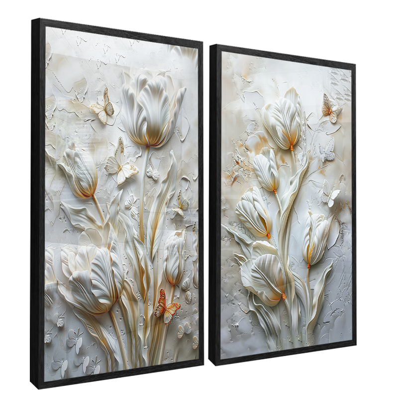 Floral Duo In Marble Canvas V1543