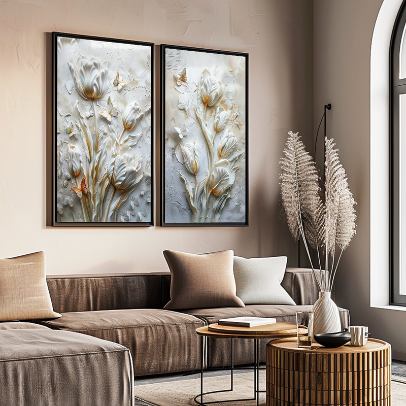 Floral Duo In Marble Canvas V1543