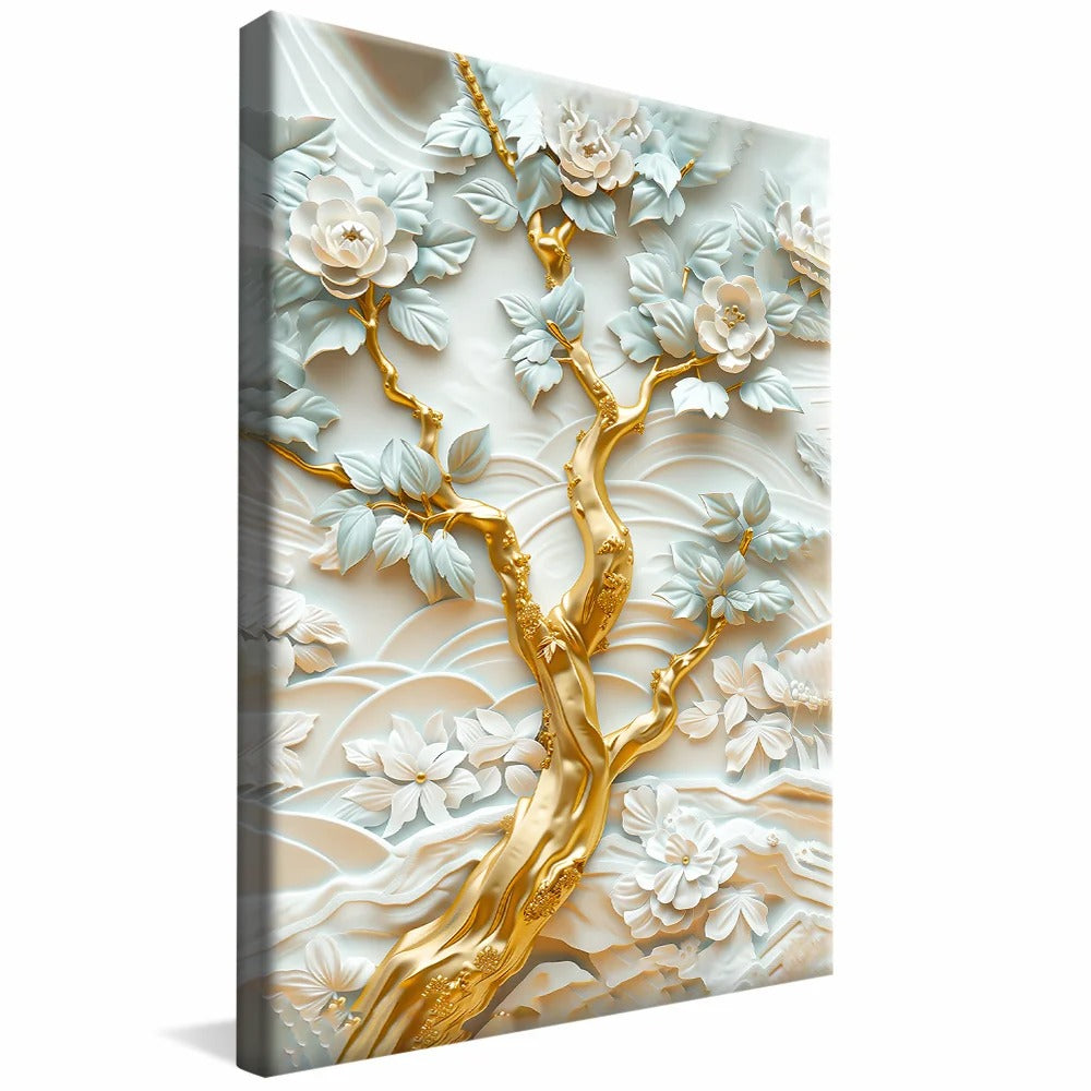 Floral in Marble and Gold Decorative Canvas V1372