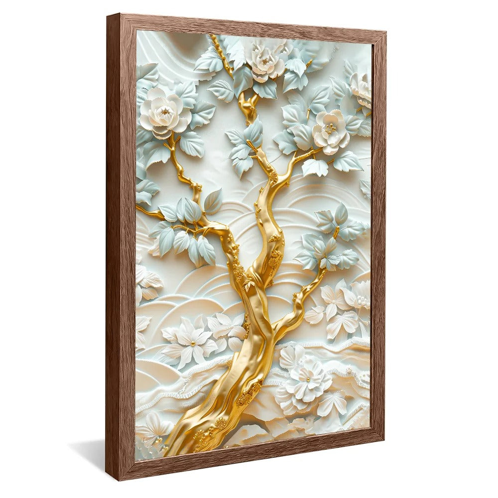 Floral in Marble and Gold Decorative Canvas V1372