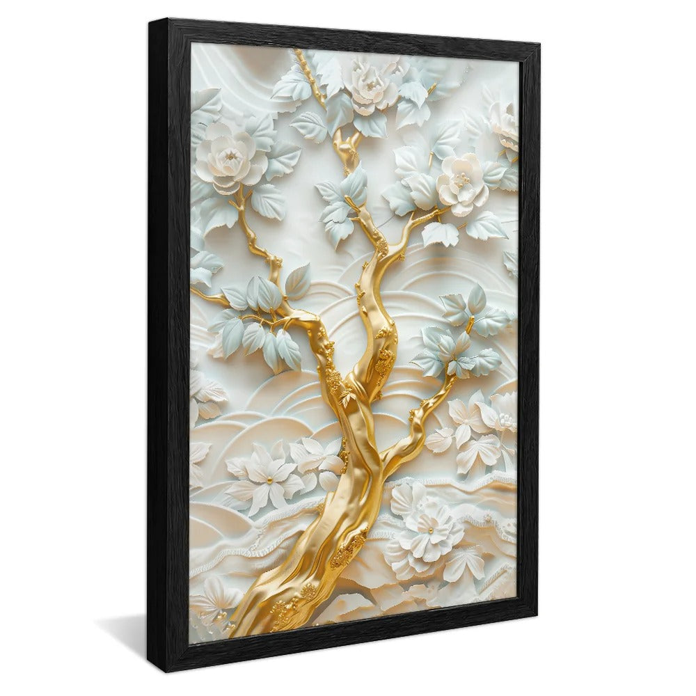 Floral in Marble and Gold Decorative Canvas V1372