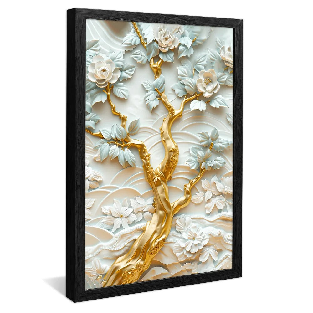 Floral in Marble and Gold Decorative Canvas V1372