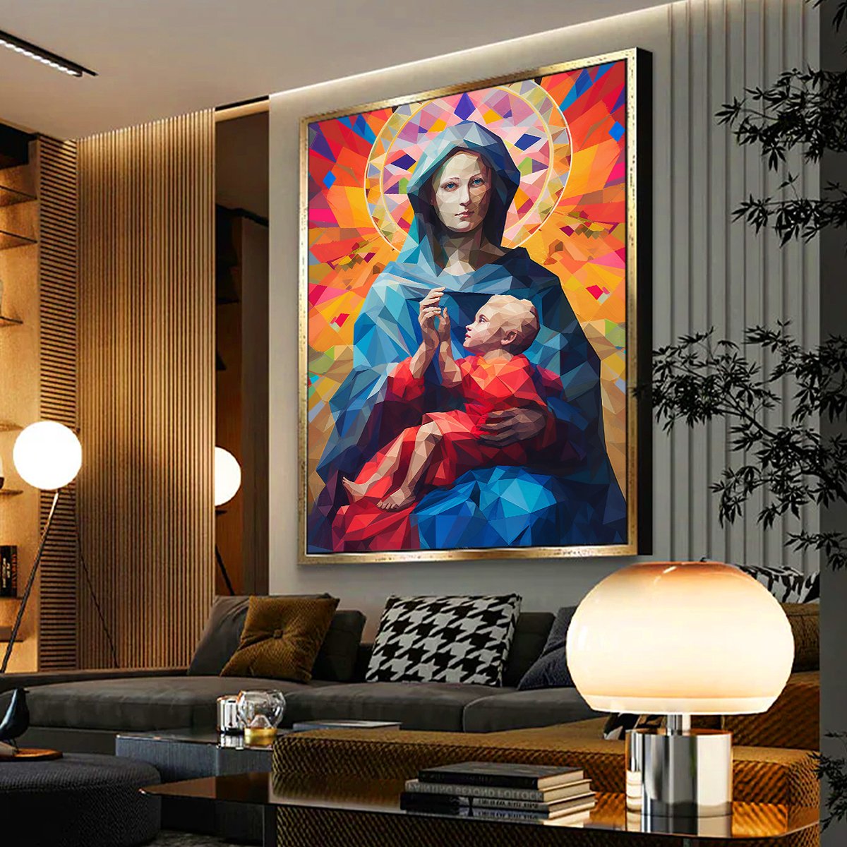 Geometric Virgin Mary and Jesus Canvas