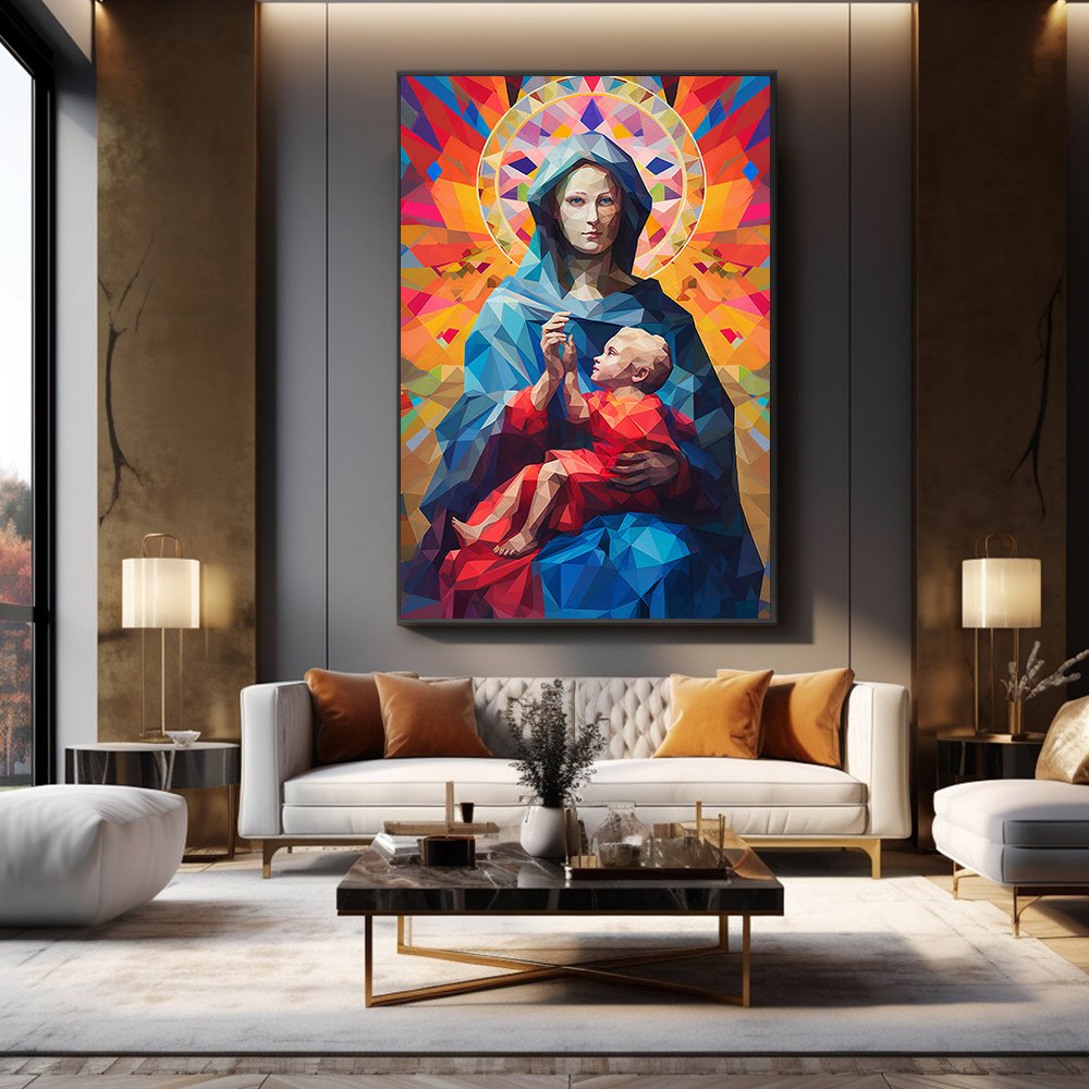 Geometric Virgin Mary and Jesus Canvas