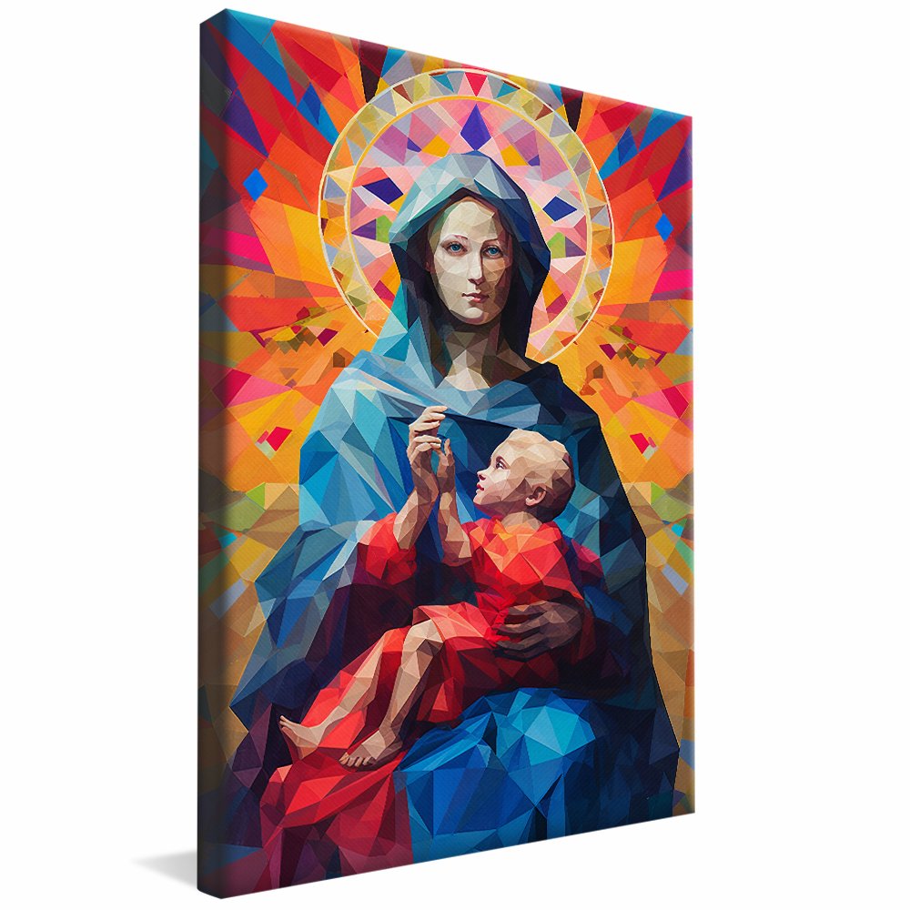 Geometric Virgin Mary and Jesus Canvas