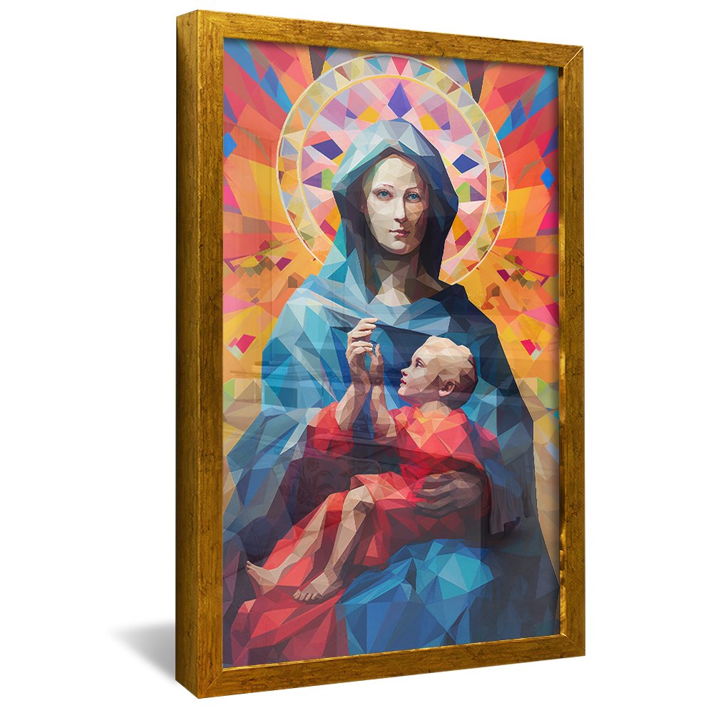 Geometric Virgin Mary and Jesus Canvas