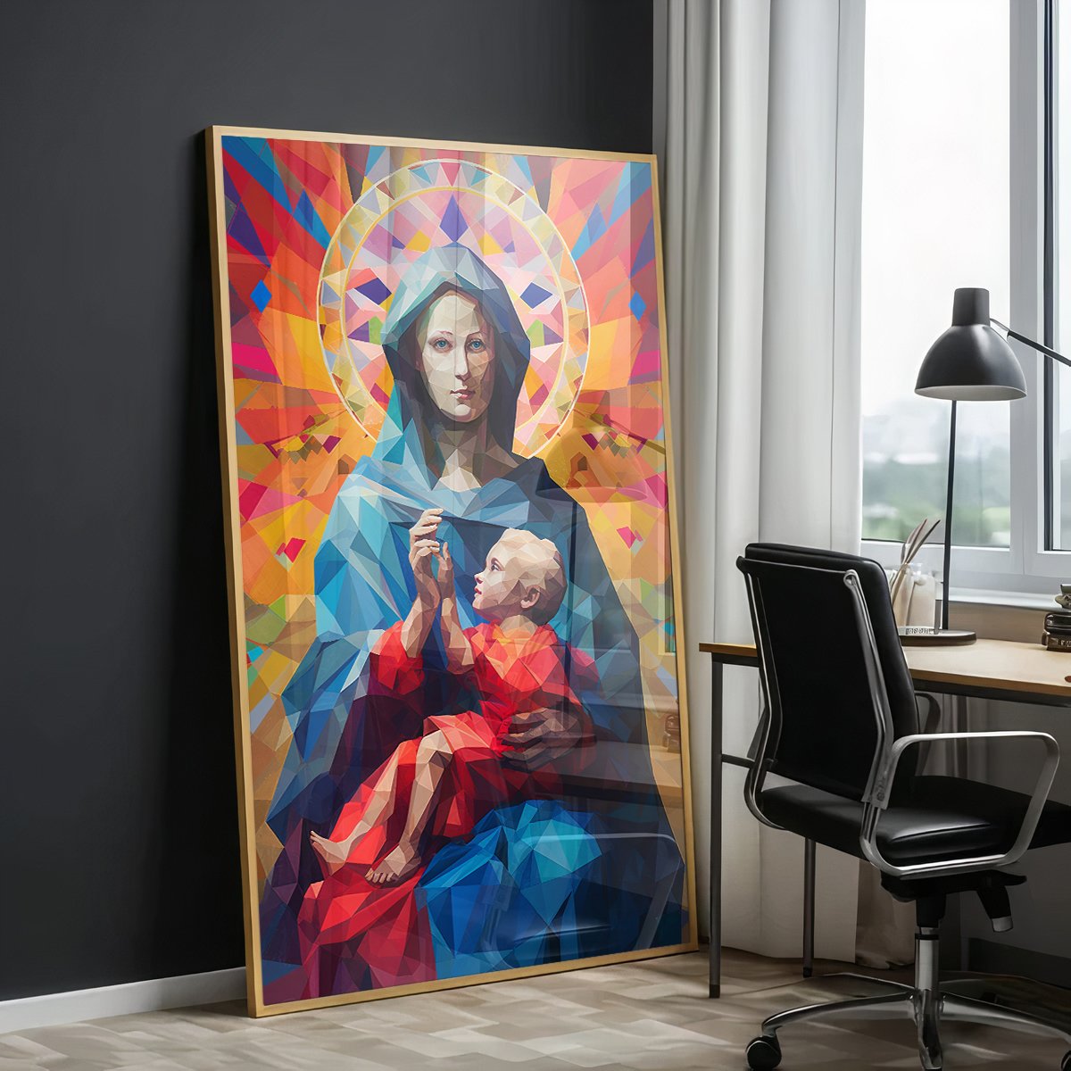 Geometric Virgin Mary and Jesus Canvas