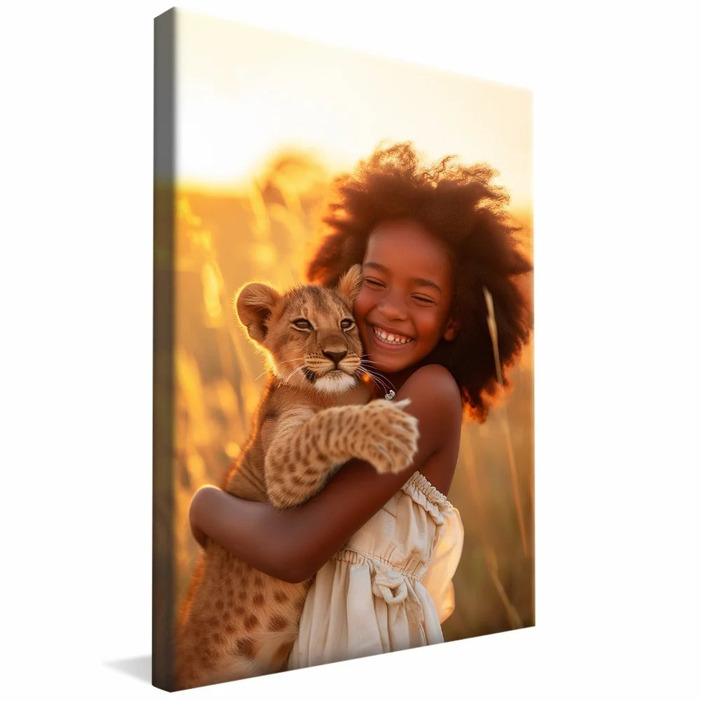 Girl and Lion Cub Canvas V1256