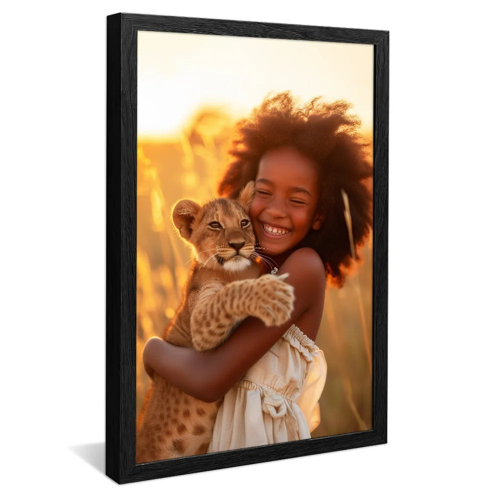 Girl and Lion Cub Canvas V1256