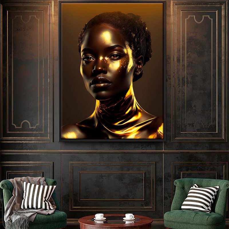 Gold Black Woman Canvas