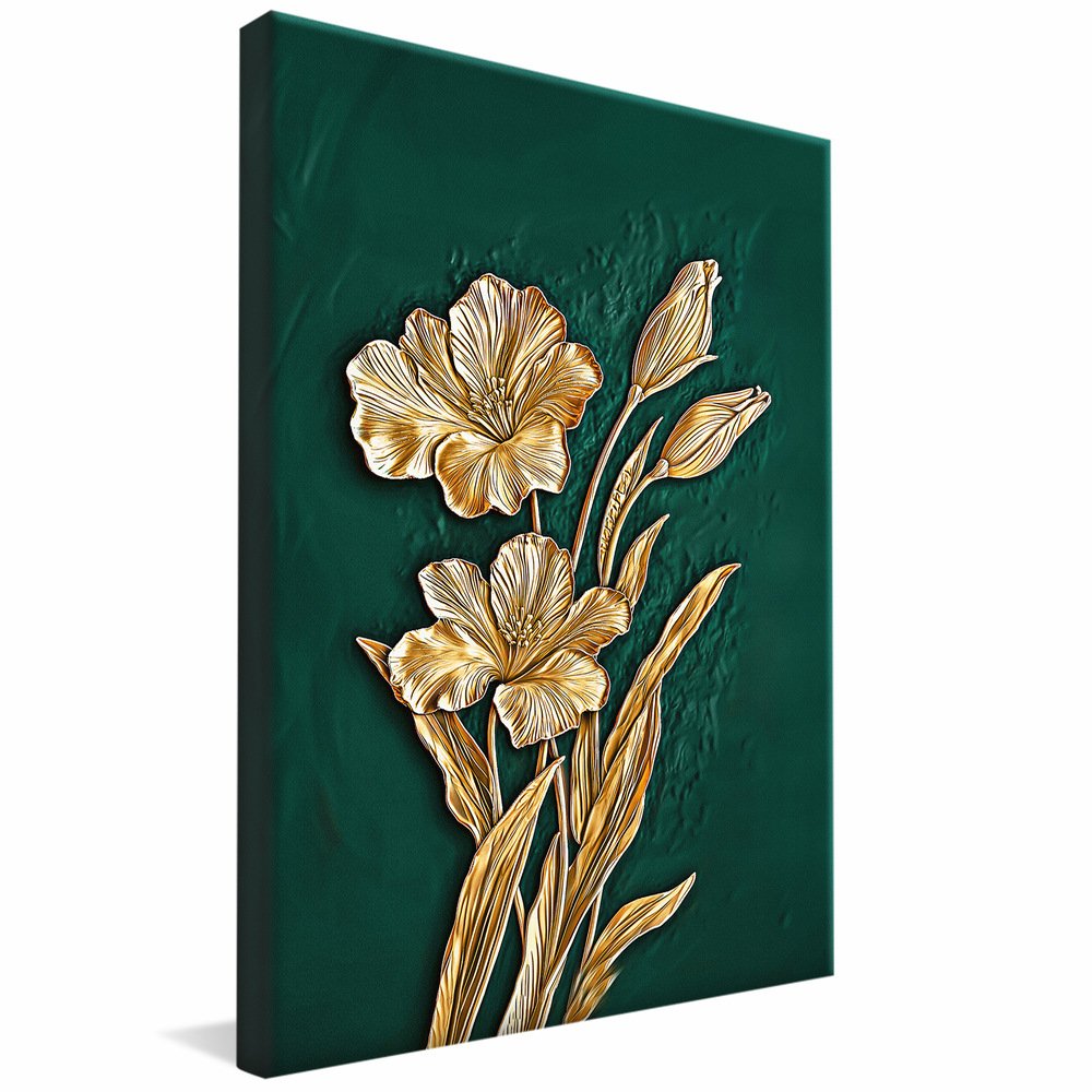 Gold Floral on Pasture Green V2086 Canvas