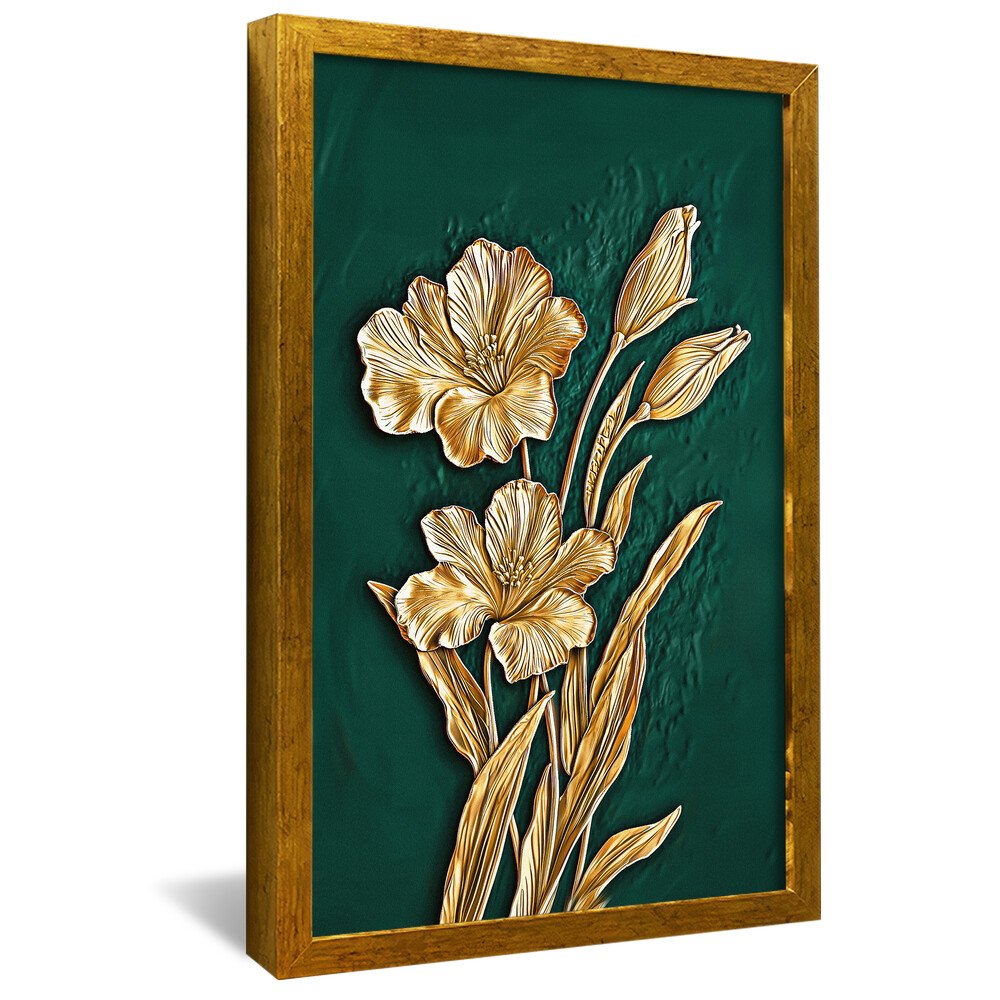 Gold Floral on Pasture Green V2086 Canvas