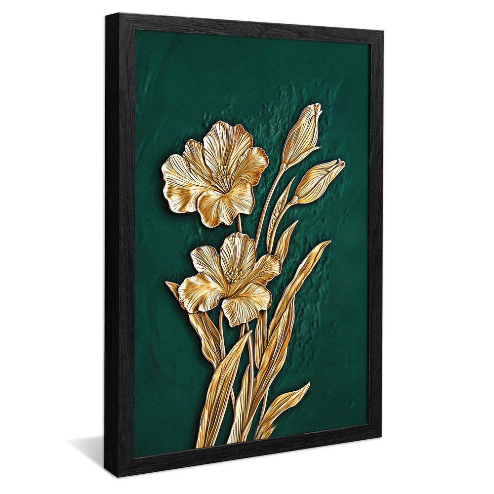 Gold Floral on Pasture Green V2086 Canvas