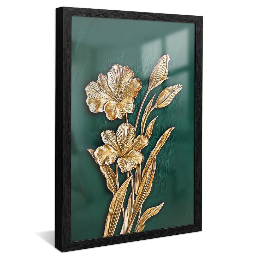 Gold Floral on Pasture Green V2086 Canvas