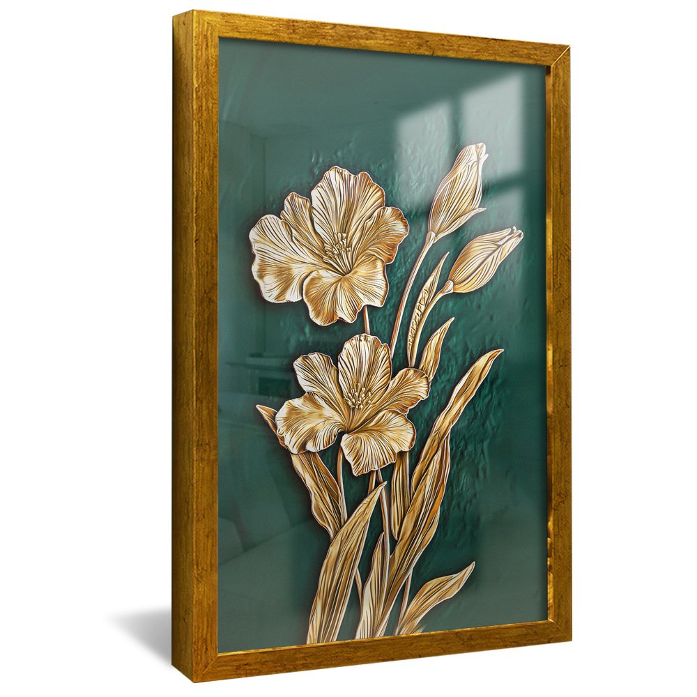 Gold Floral on Pasture Green V2086 Canvas