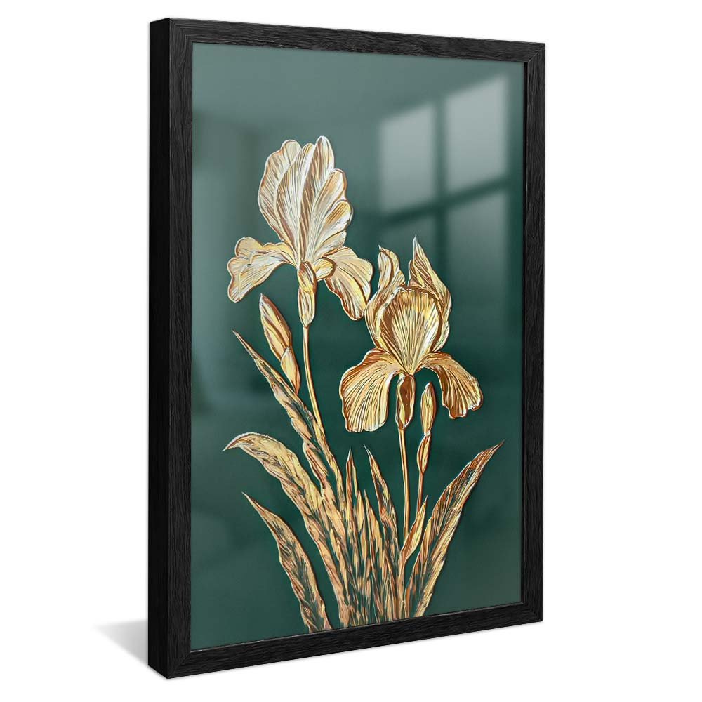 Gold Flower on Green Background V2094 Canvas