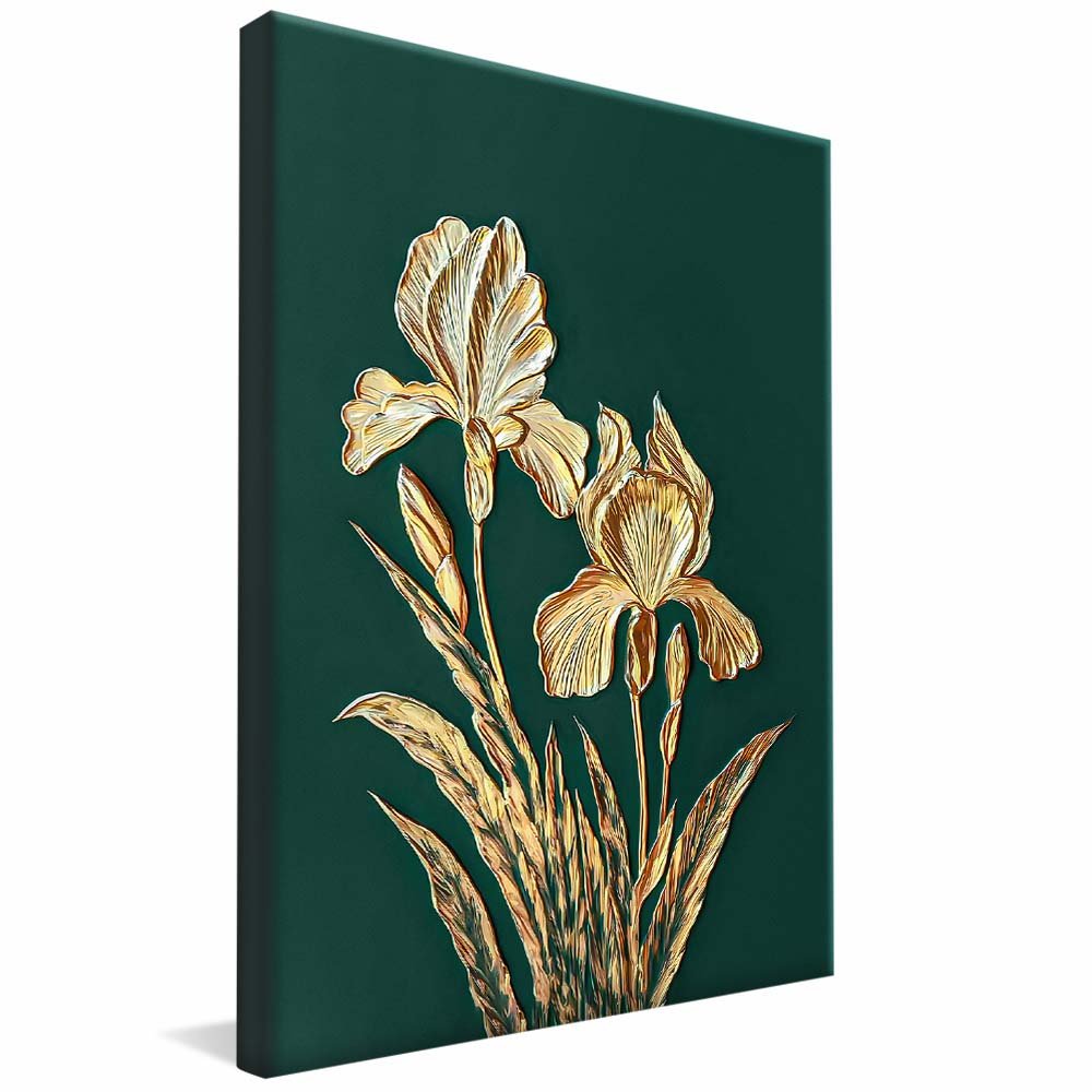 Gold Flower on Green Background V2094 Canvas