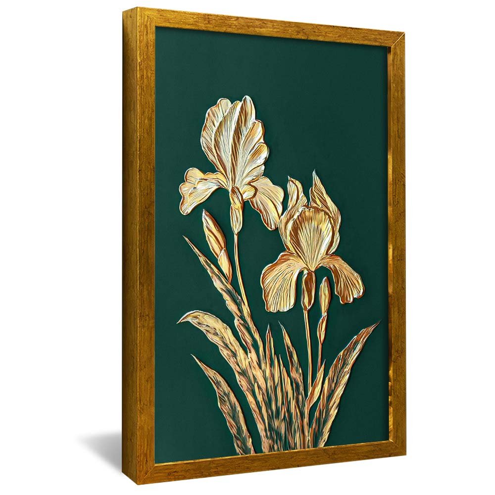 Gold Flower on Green Background V2094 Canvas