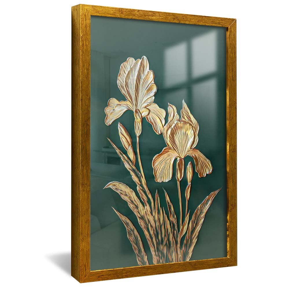 Gold Flower on Green Background V2094 Canvas