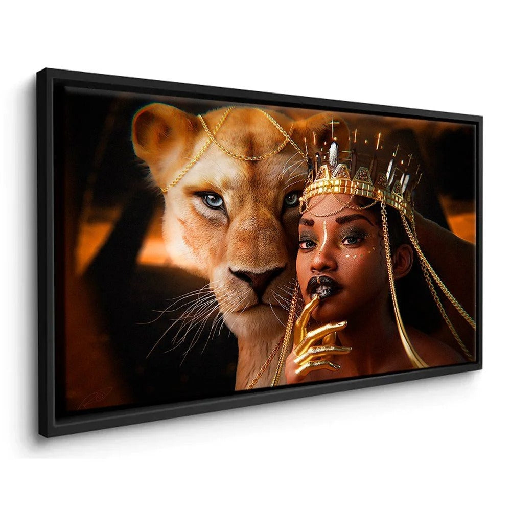 Gold Lioness and Woman Canvas