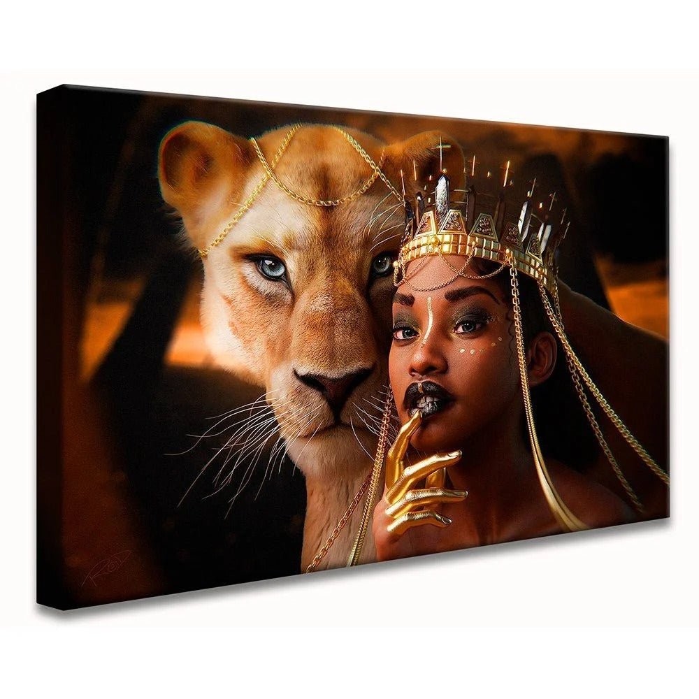 Gold Lioness and Woman Canvas