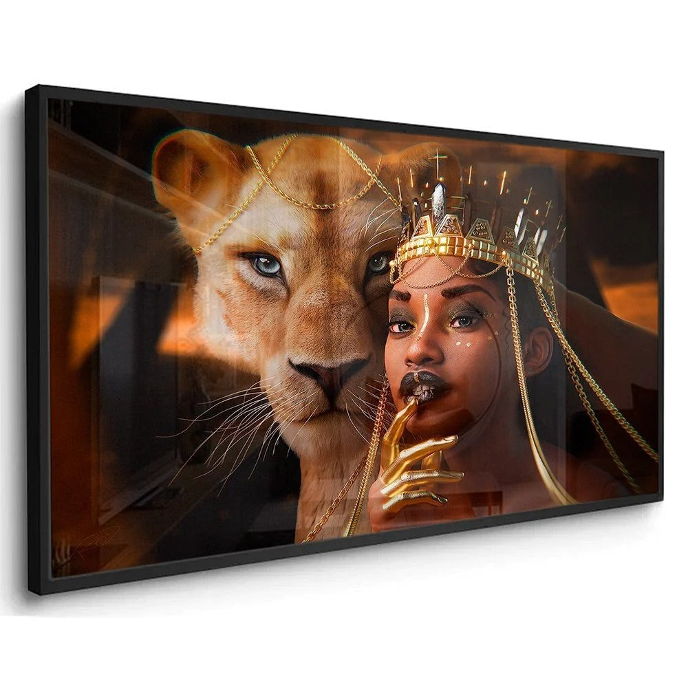 Gold Lioness and Woman Canvas