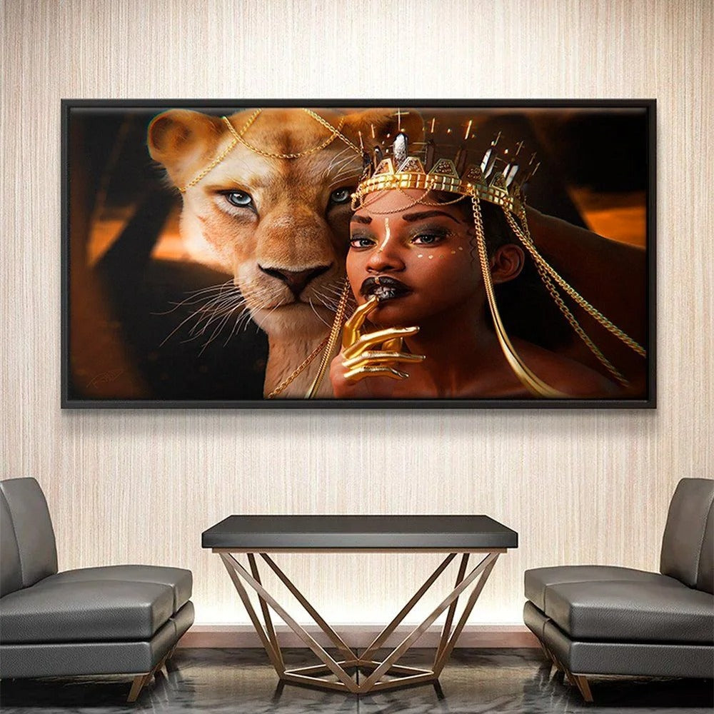 Gold Lioness and Woman Canvas