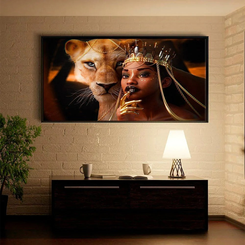 Gold Lioness and Woman Canvas