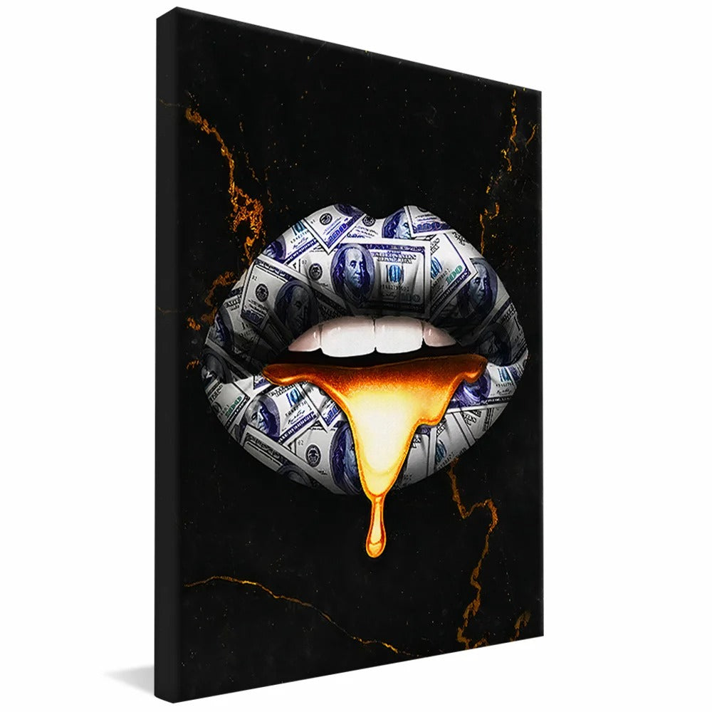 Gold Money Lips Canvas