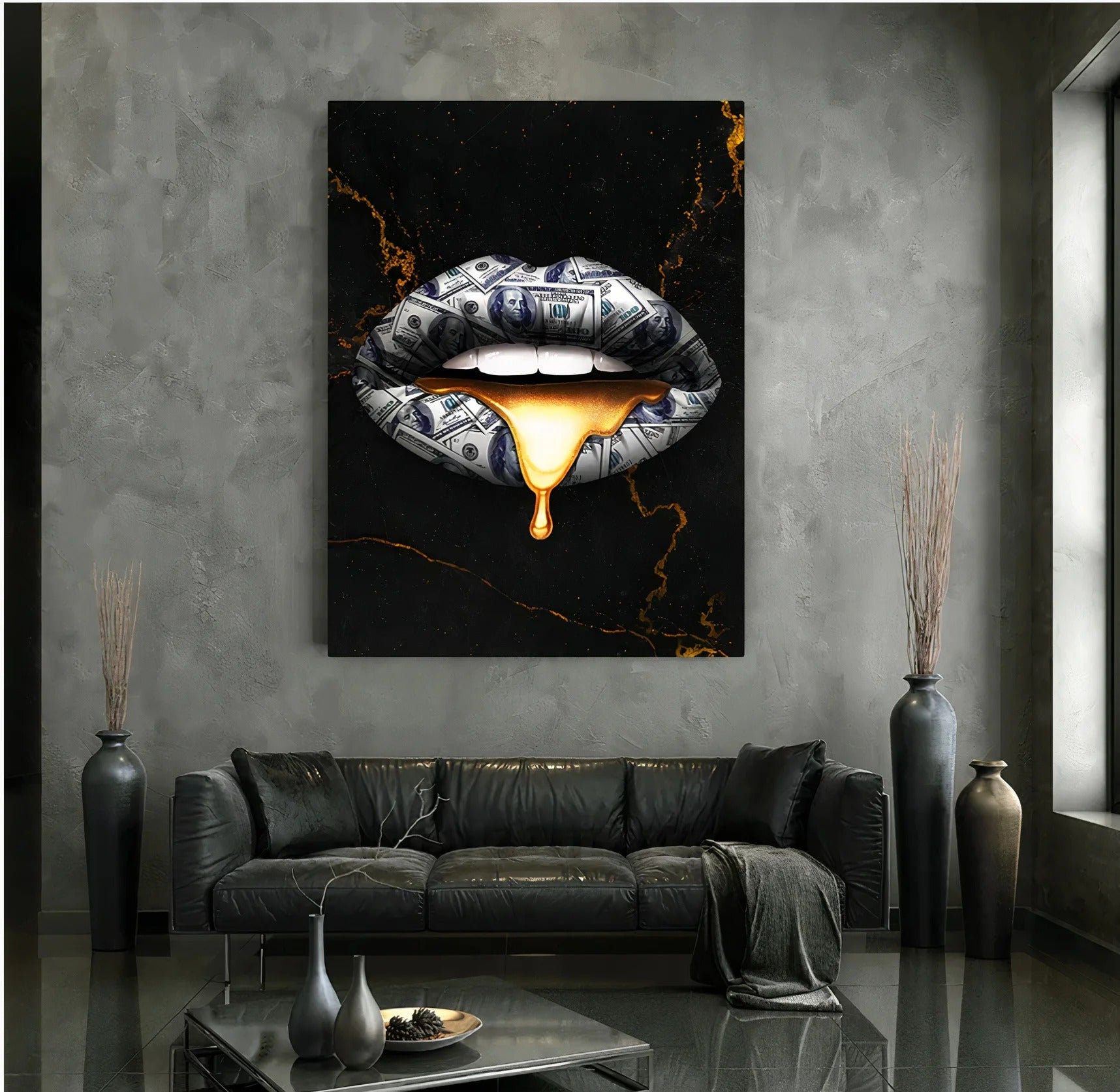 Gold Money Lips Canvas