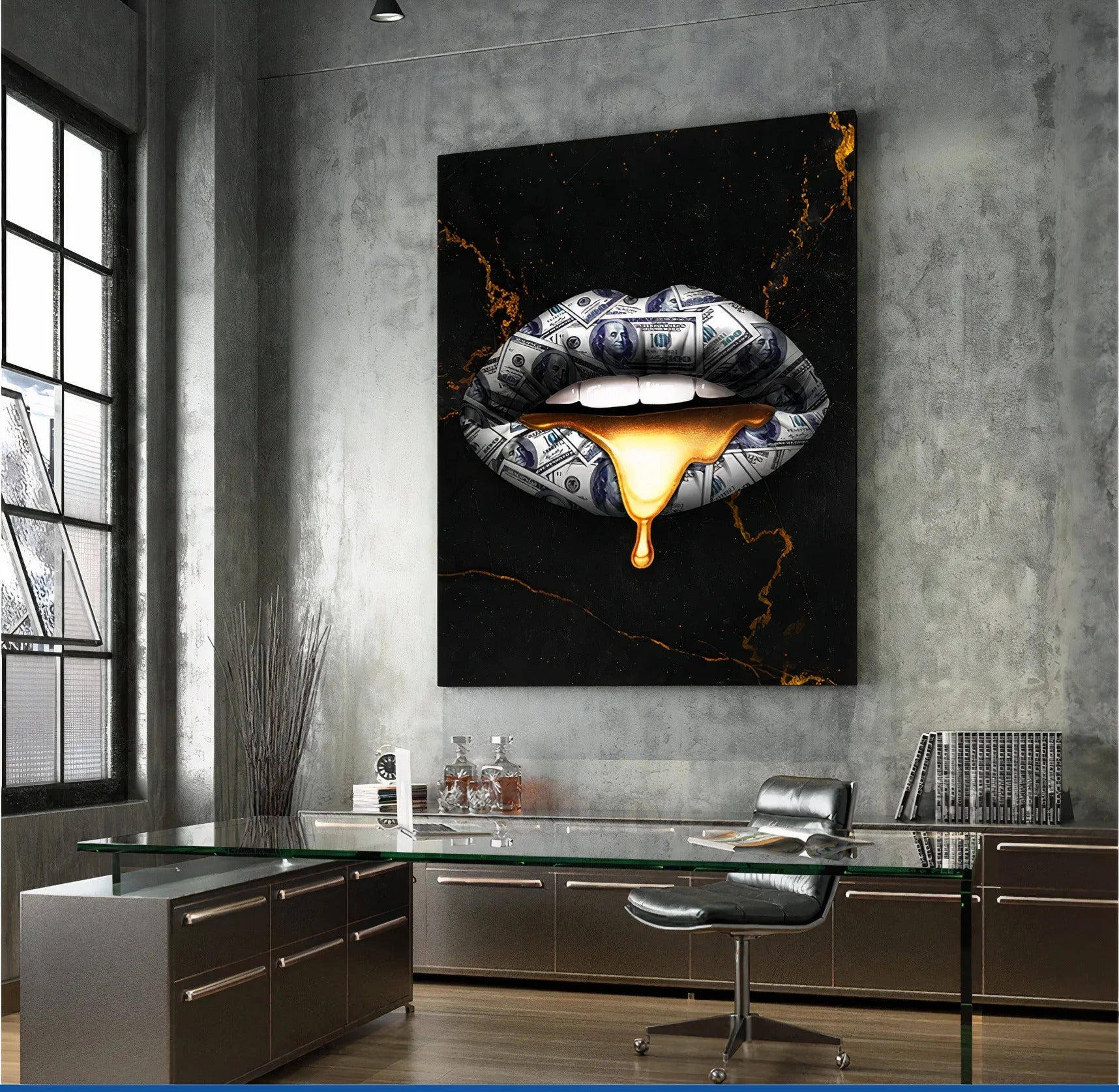 Gold Money Lips Canvas