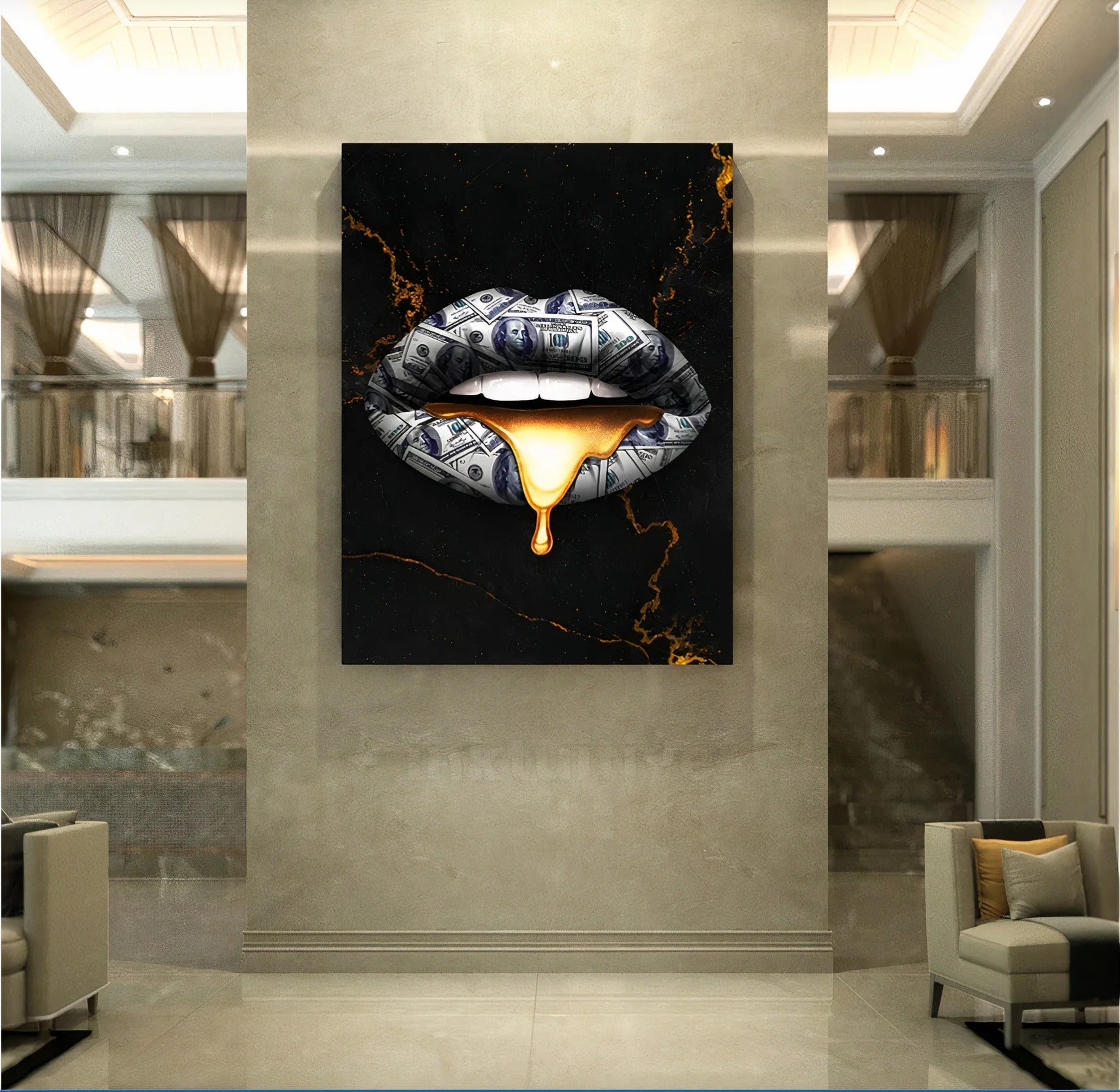 Gold Money Lips Canvas