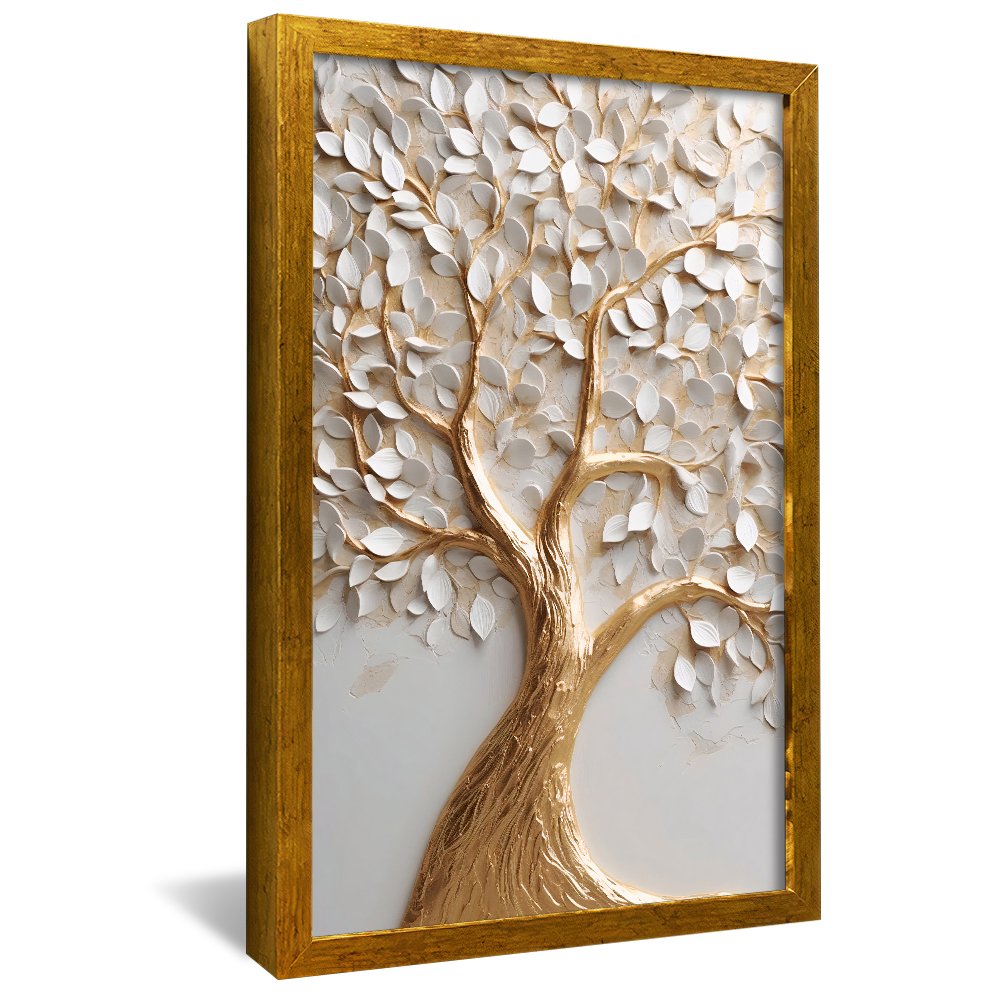 Gold Tree with White Petals Canvas