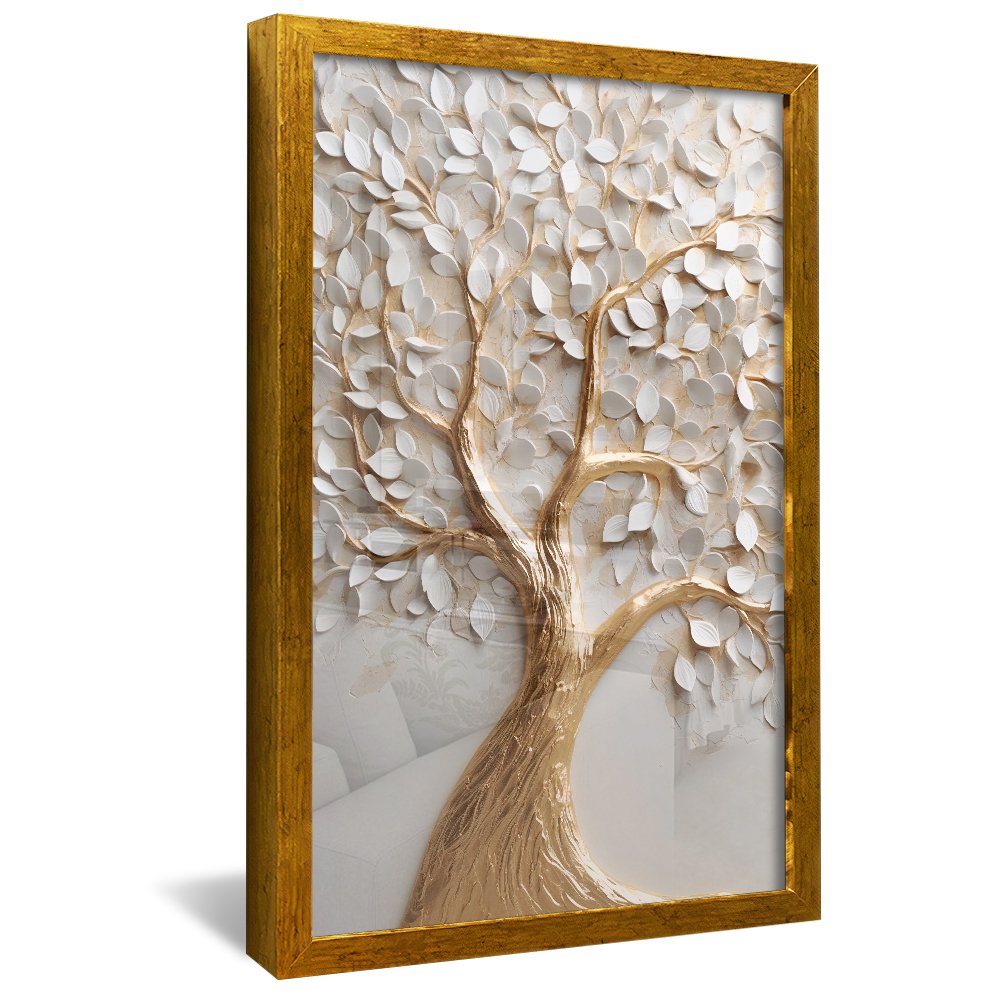 Gold Tree with White Petals Canvas