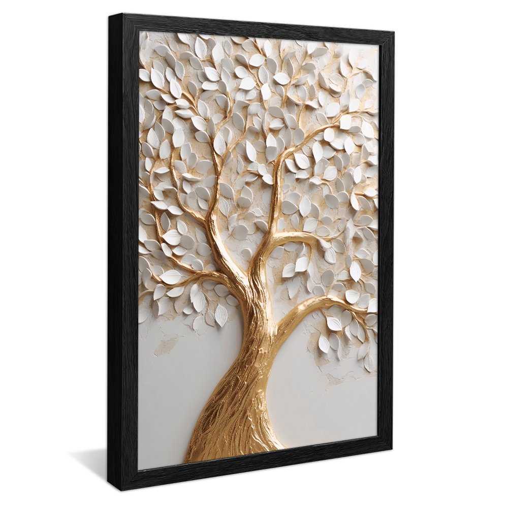 Gold Tree with White Petals Canvas